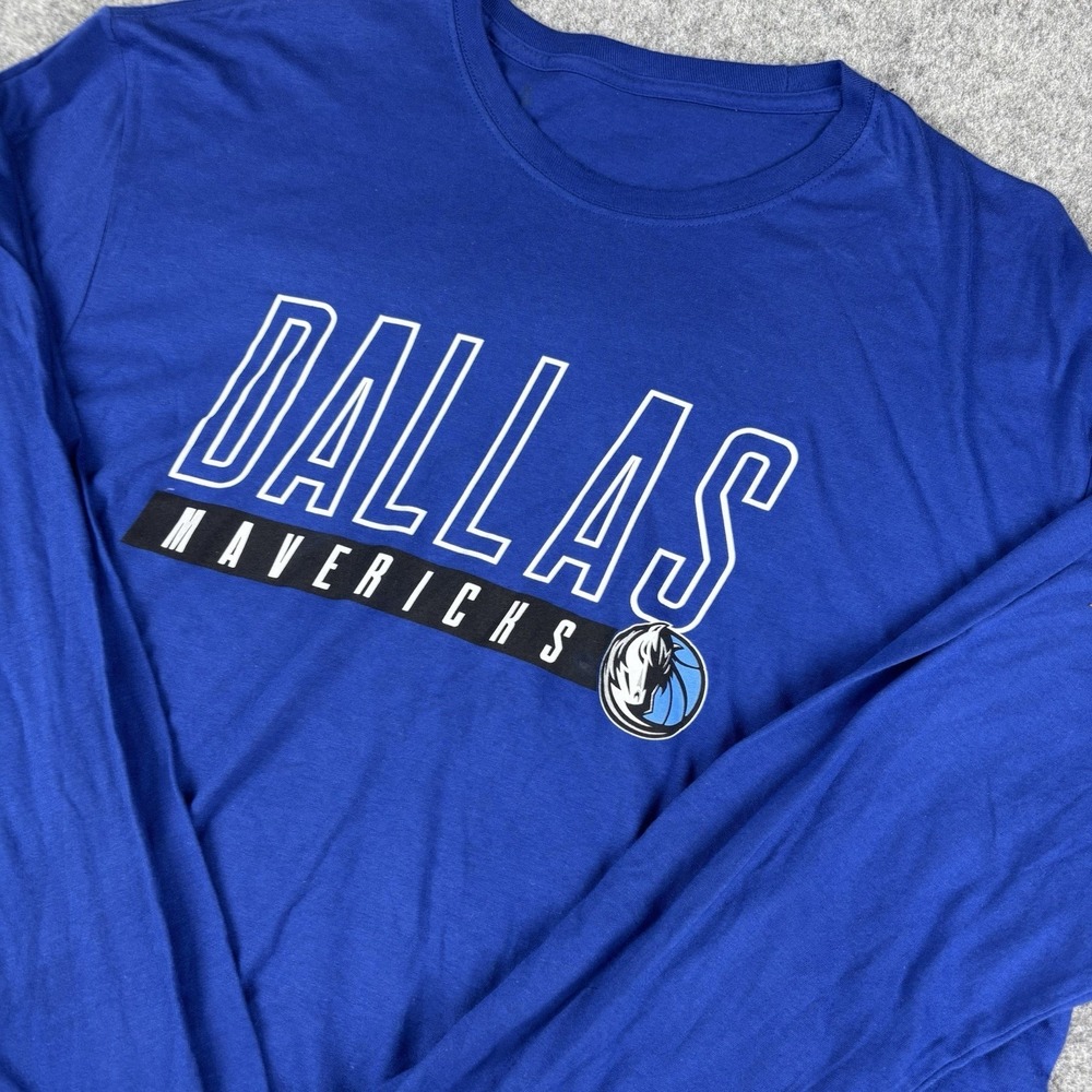 Dallas Mavericks Long Sleeve Shirt Mens 2XL Blue‎ NBA Logo Graphic Tee Casual
